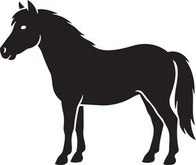 Fototapeta premium Black silhouette of a horse standing simple vector illustration for equestrian themes and farm concepts isolated on white