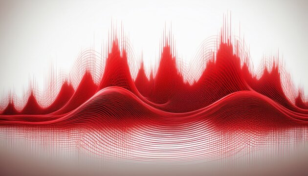 abstract red digital waveform resembling a heartbeat or sound pulse on a white background