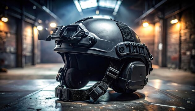 Modern Black Tactical Helmet with NVG Mount and Side Rails, Ready for Elite Operations