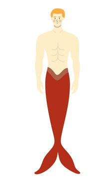 Smiling merman stands upright, bare-chested