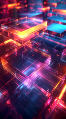 Fototapeta premium Overlapping glowing rectangles overlapping with dramatic motion blur creating dynamic glowing rectangle light art, dark background amplifies glowing motion blur of overlapping neon rectangles.