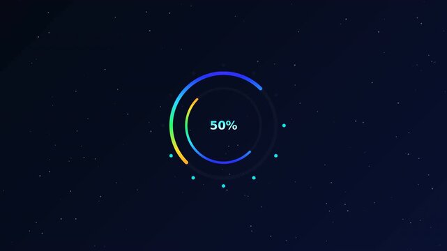 Dynamic motion of colorful circular progress indicators illustrating different percentage levels for data visualization and digital interfaces.