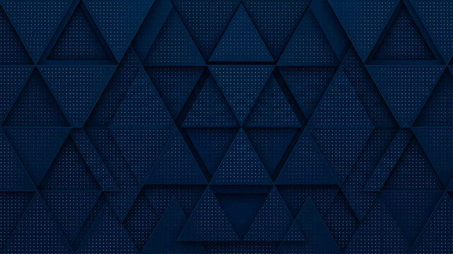 Overlapping dark blue triangular panels with a fine white dotted pattern create a detailed geometric texture.