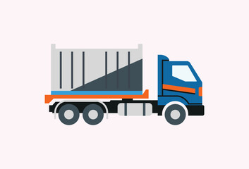 Naklejka premium Blue flatbed truck with metal cargo container transport logistics delivery