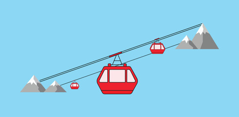Red cable car gondola lift over snowy mountains icon with mountain, transportati © Md