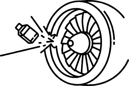 Flat tire explosion with aerosol can illustration.
