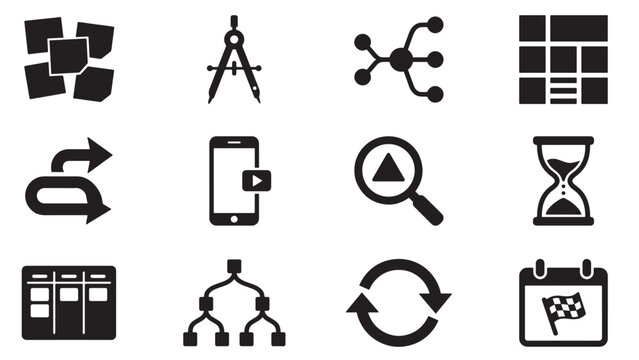 Agile workflow and project management icon set for software development, productivity apps, and process optimization tools