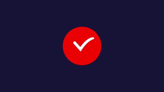  White check mark symbol icon on red circle isolated on dark blue background