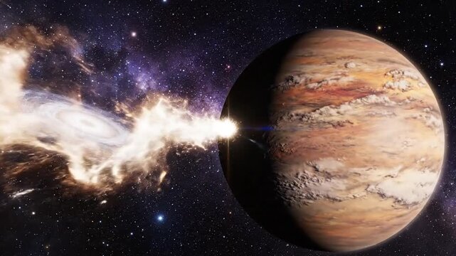 Large asteroid drifting in deep space near a bright star.