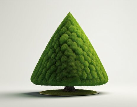 minimal conical green topiary tree isolated on white background
