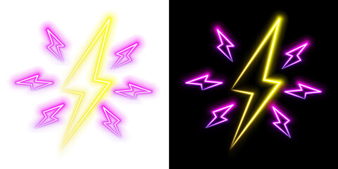 Neon Lightning Badge PNG Transparent Background Decorative Design Element © AnaPaula