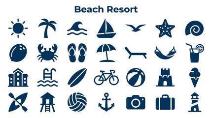 Fototapeta premium Beach Resort Icons Collection for Summer Vacation and Travel Destinations