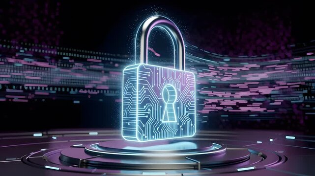 Futuristic digital padlock with circuit board pattern for security