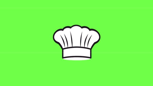 Chef hat icon illustrated with clean black outlines on a solid green background provides a professional culinary symbol for food industry branding, cooking tutorials, and restaurant menu design.