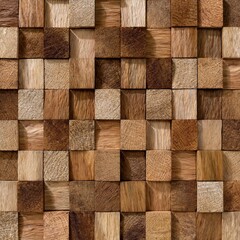 Fototapeta premium A precise, repeating geometric pattern created from small, identical raw wooden blocks with visible natural grain.