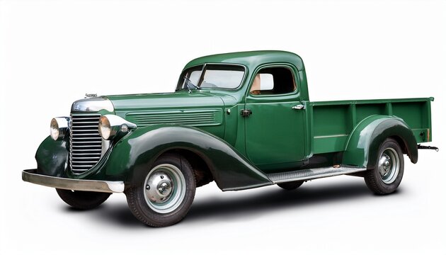 antique chevy truck in green on white background