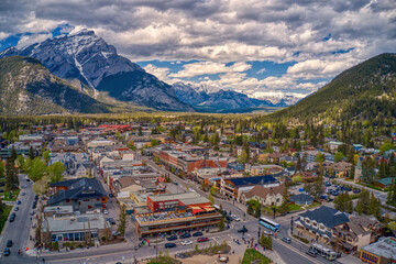 Obraz premium Aerial View of tourist town Banff, Alberta in Summer