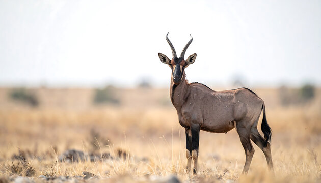 Majestic Topi Antelope Standing Proudly in the Dry African Savanna Grasslands Wildlife Scene