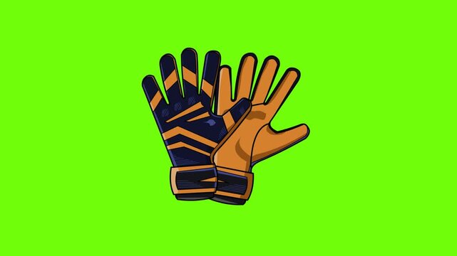 Cartoon style animation of soccer gloves on a green background, green, art, vintage, 2D.