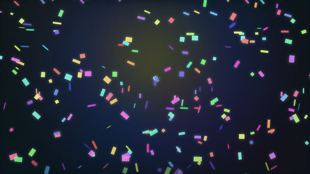 Vibrant multicolor confetti falling against a dark background