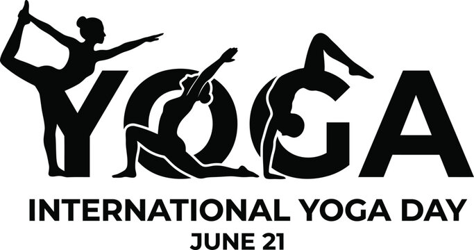 International Yoga Day June 21 with Yoga Poses Silhouette