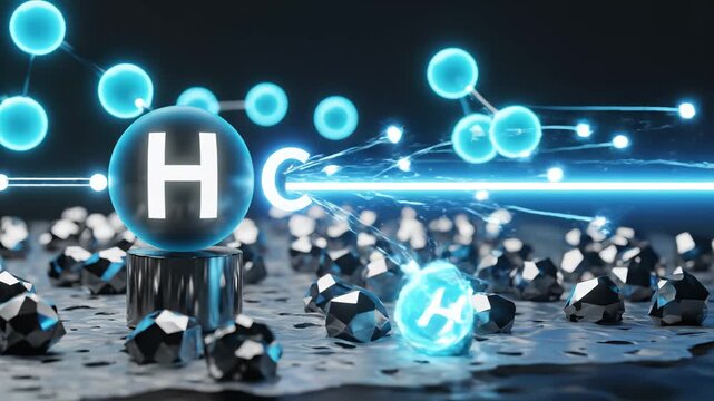 Molecular structure with glowing hydrogen highlighting vibrant colors and contemporary design