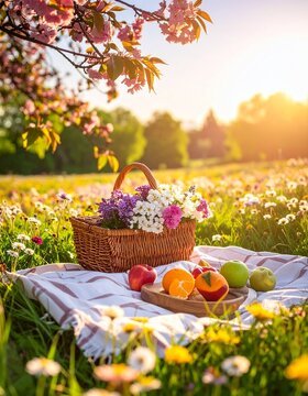 Picknick auf einer Blumenwiese
