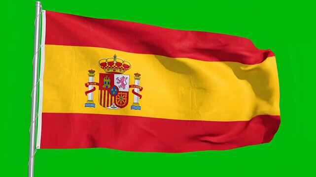 Waving Spanish Flag on Green Screen Chroma Key Background.