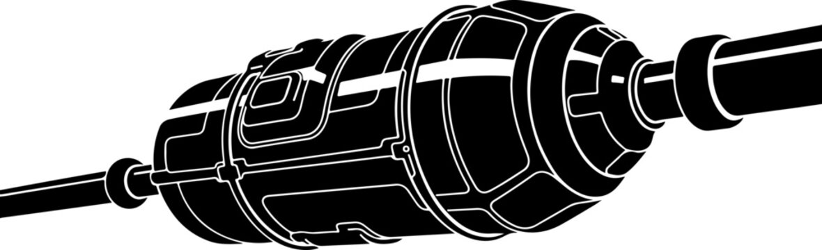 Electric drill, corded power tool, black and white illustration, vector graphics, drilling machine