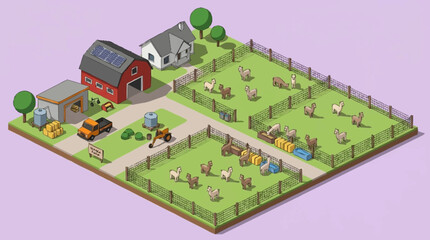 A farm with animals and buildings. © Noura