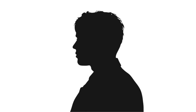 Man silhouette depicts the side profile of a person in a clean and minimalist black graphic style set against a bright white background to serve as an effective element for creative design projects.