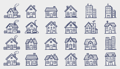 Fototapeta premium hand drawn house vector sketches of various residential buildings and city architecture designs