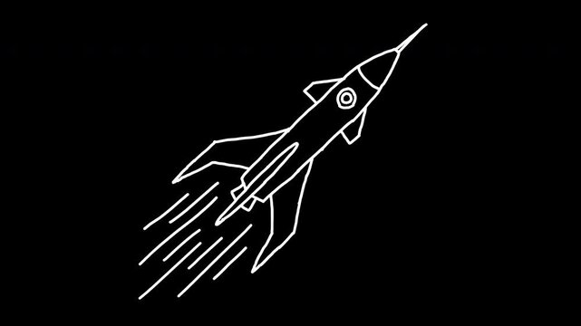 Rocket ship launch space exploration concept sketch 4K Hand Drawn Animation with alpha transparent background