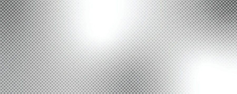 Abstract and minimalist gray background featuring a subtle halftone dot pattern with soft white gradient highlights, creating a modern digital texture ideal for various graphic