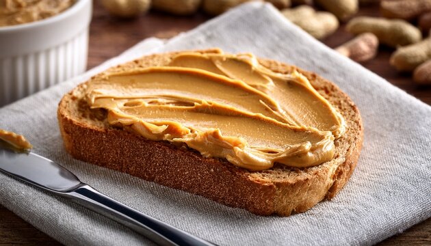 creamy peanut butter toast on whole grain bread