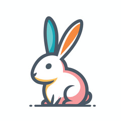 Obraz premium Minimalist vector illustration of a cute colorful rabbit logo design.