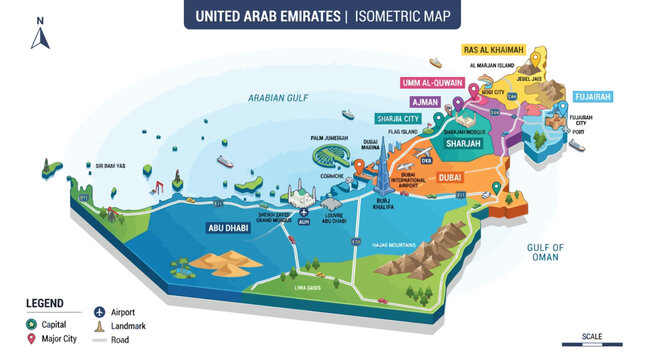 United Arab Emirates Isometric Map Illustration.