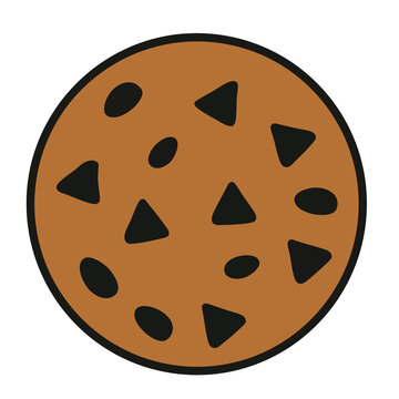 A simple flat vector illustration of a delicious chocolate chip cookie.