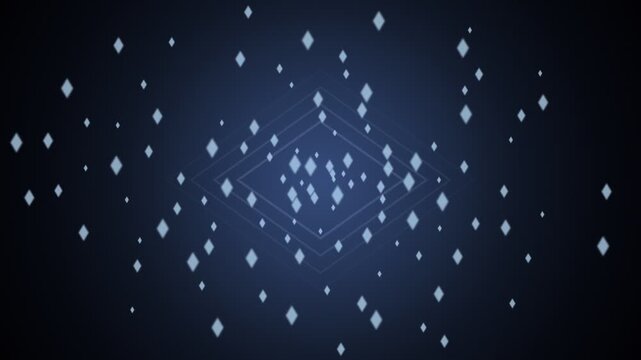 Abstract blue diamond shapes floating in dark tech background