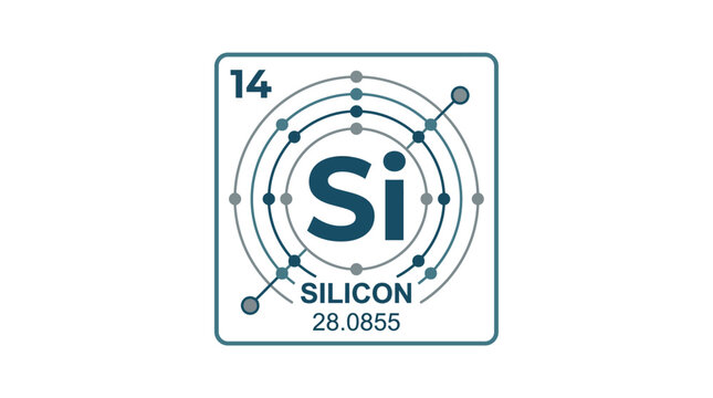 Silicon element periodic table symbol.