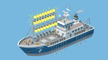 Fishing boat with bright deck lights. © Noura