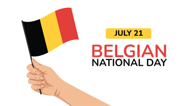 belgium national day banner with hand holding belgian flag patriotic celebration greeting design isolated on white background vector illustration
