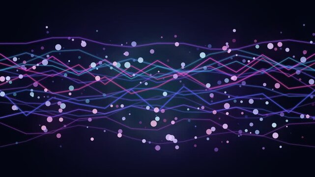 Glowing neon frequency waves with floating bokeh particles