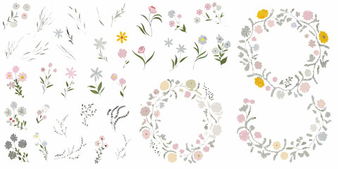 botanical illustrations featuring delicate flowers floral wreath © prince