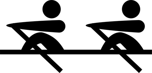 Rowing athlete silhouette icon. Minimal black sports pictogram representing rowing competition, water sports, endurance, and teamwork. © Maria