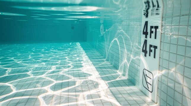 Underwater swimming pool with sunlight reflections and tiled wall