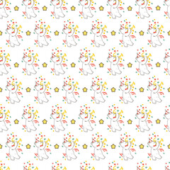 Fototapeta premium Celebration Bear Parade Musical Party Pattern. Cute bears wearing party cone hats and playing trumpets. Perfect for celebration, kids, music-themed, or party-related designs.