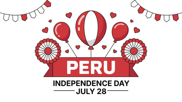 peru independence day celebration banner with balloons and patriotic decorations national holiday greeting design isolated on white background