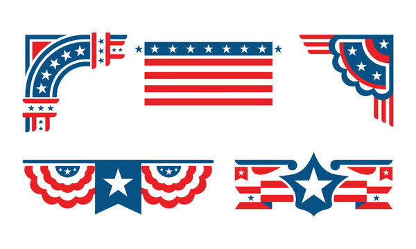 American patriotic design elements stars stripes and corner decorations for independence day