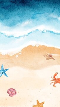 Blue and Beige Illustrated Watercolor Beach Bible Verse Phone Wallpaper 